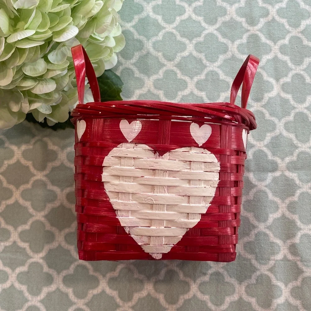 Basket Everything Brand Wicker Heart Painted Small Red Basket with Handles
